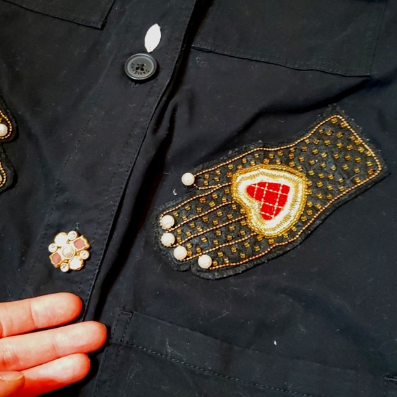 Desigual Black Embellished Black Jacket. Print, Beads, Sequins, Embroidery. M. - Picture 6 of 16